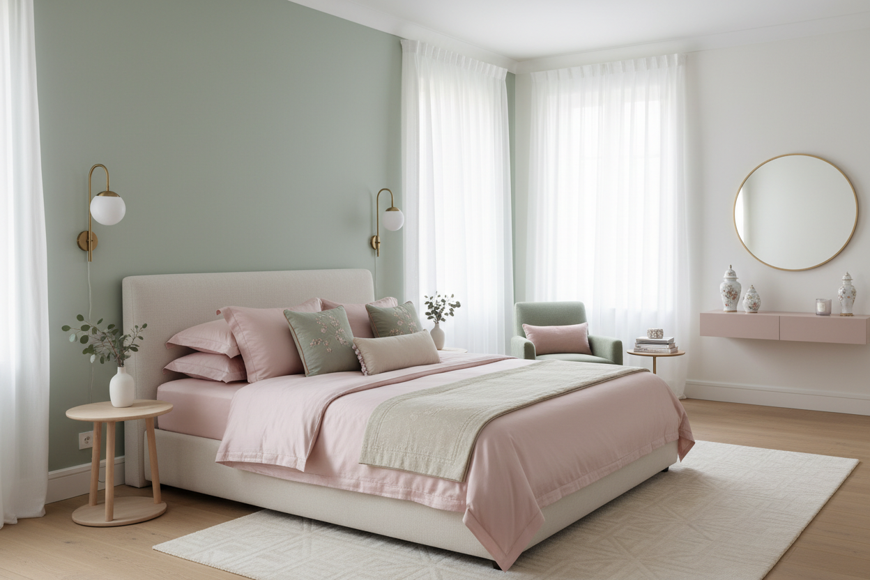 Chambre vert et rose poudré : l’harmonie douce et élégante pour un espace apaisant