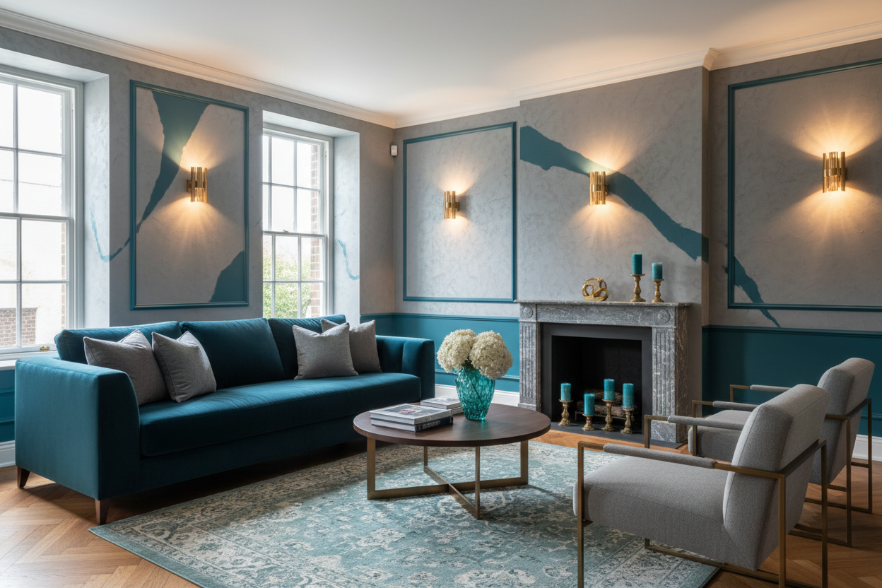 Salon bleu canard et gris : une alliance élégante et intemporelle