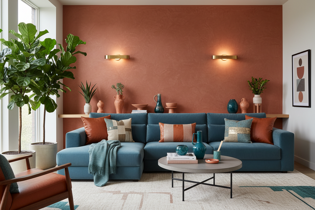 Terracotta et bleu canard : l’association de couleurs qui transforme votre intérieur