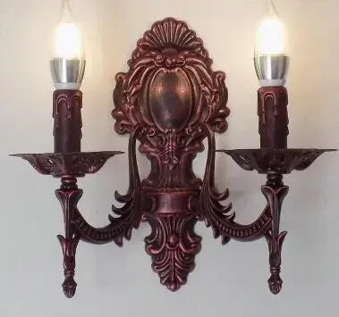 Applique bougie murale 2 têtes bronze rouge