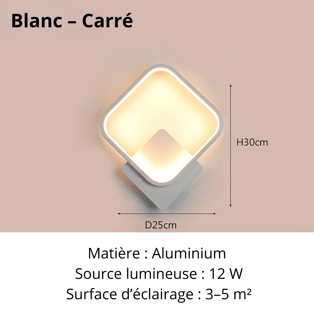 Applique design murale blanc carré