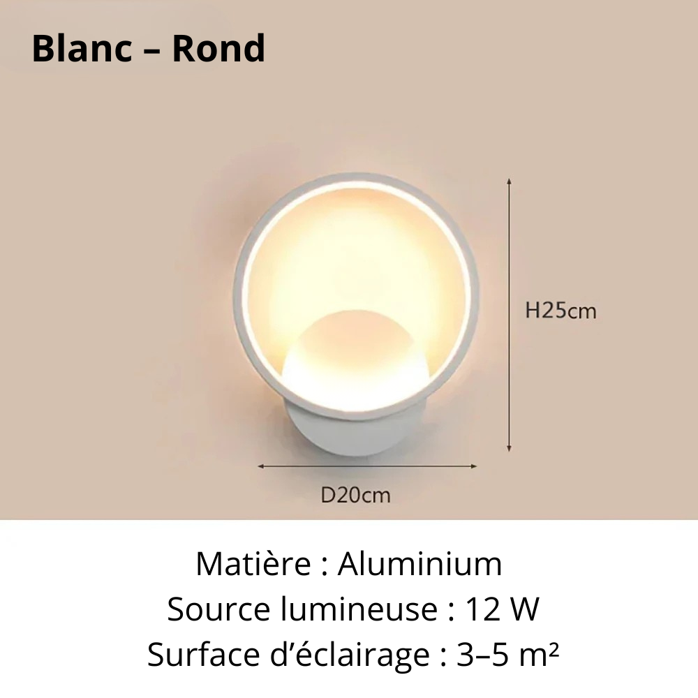 Applique design murale blanc rond