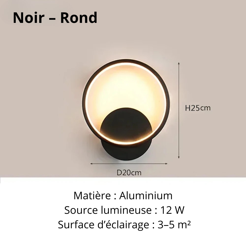 Applique design murale noir rond