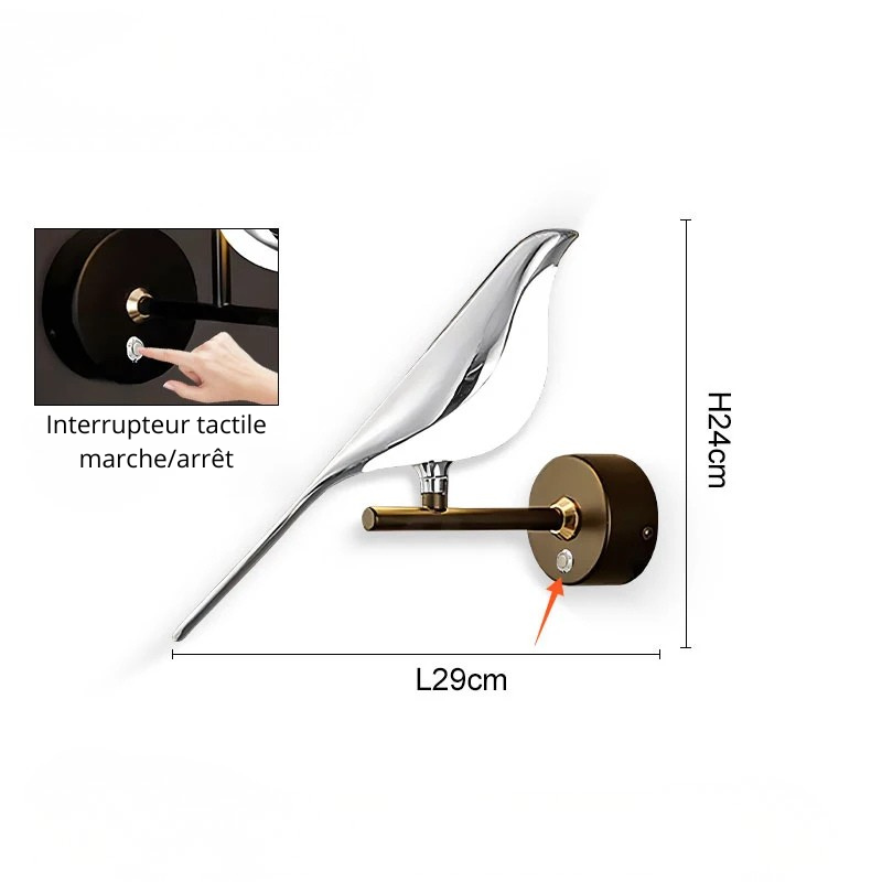 Applique murale Argenté tactile – 1 tête