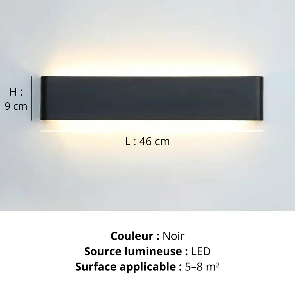 Applique murale argent L 46 cm noir