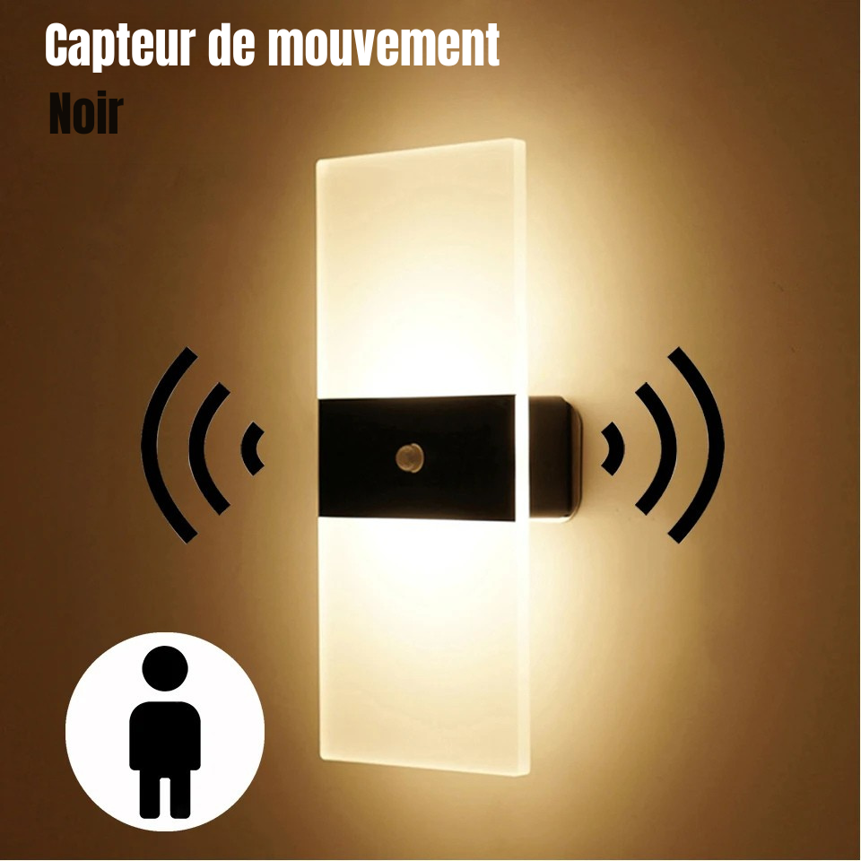 Applique murale avec interrupteur capteur de mouvement noir