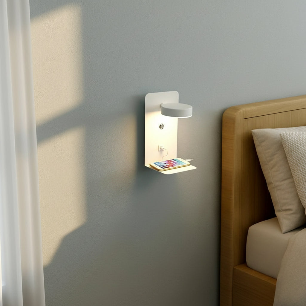 Applique murale avec interrupteur et prise chambre blanc