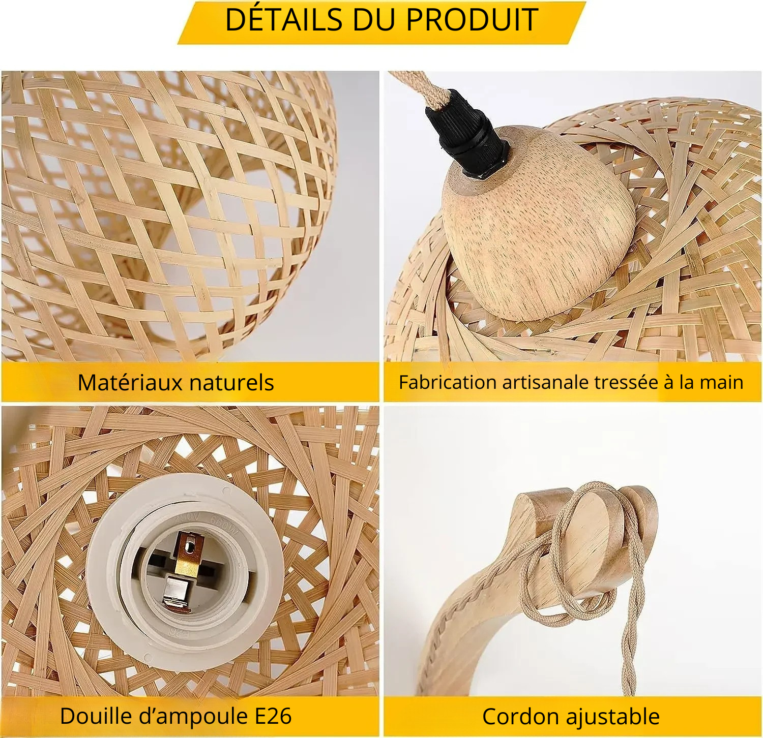 Applique murale bambou avec prise détails du produit
