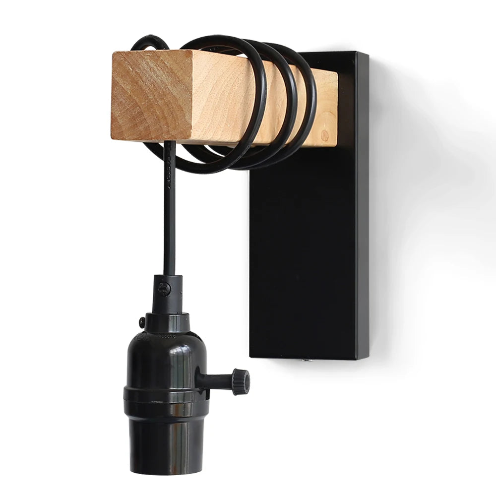 Applique murale bois flotté noir avec interrupteur 