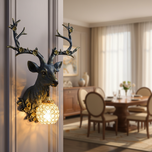 Applique murale cerf bleu de face salla à manger