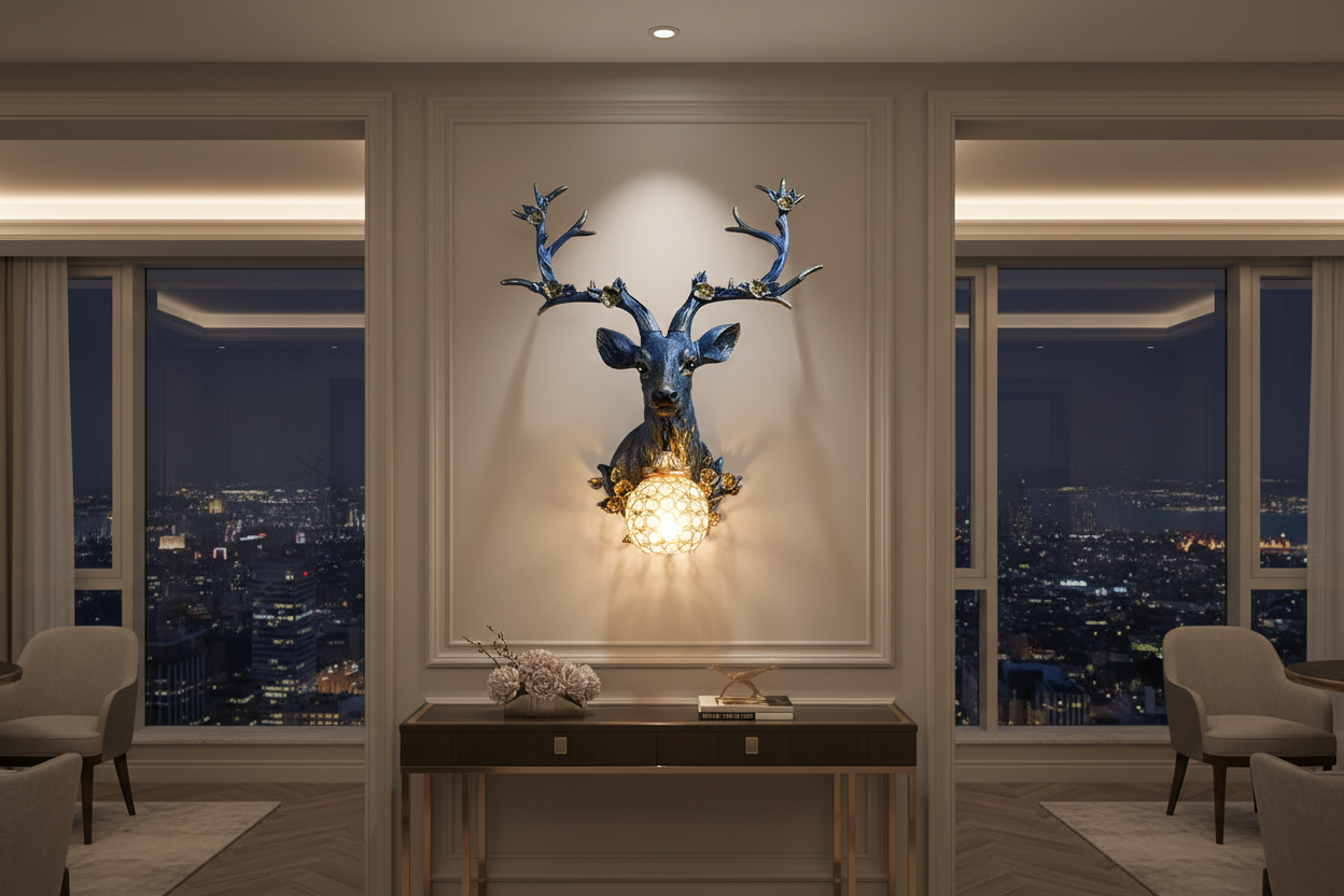 Applique murale cerf bleu entrée d'appartement