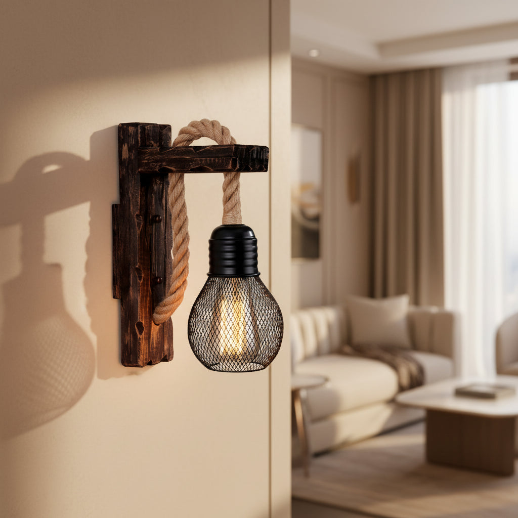 Applique murale corde et bois B