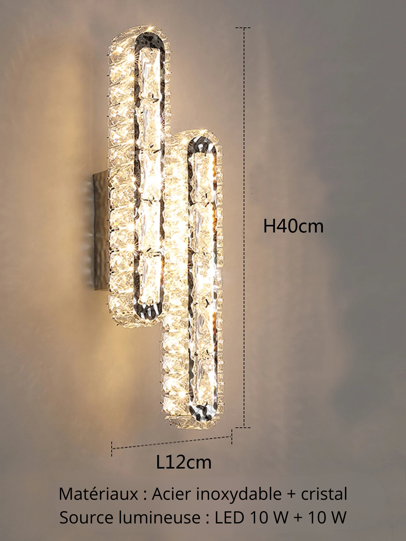 Applique murale cristal argent H40