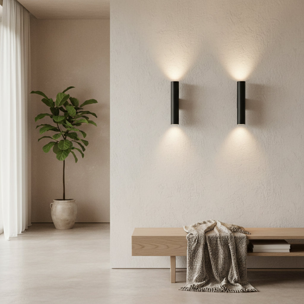 Applique murale cylindrique noir allumé