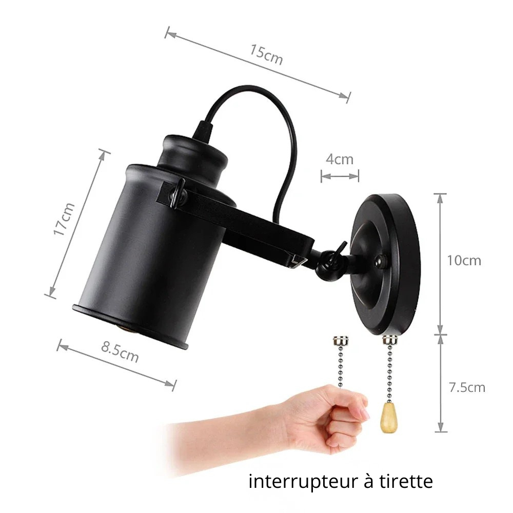 Applique murale industrielle interrupteur à tirette