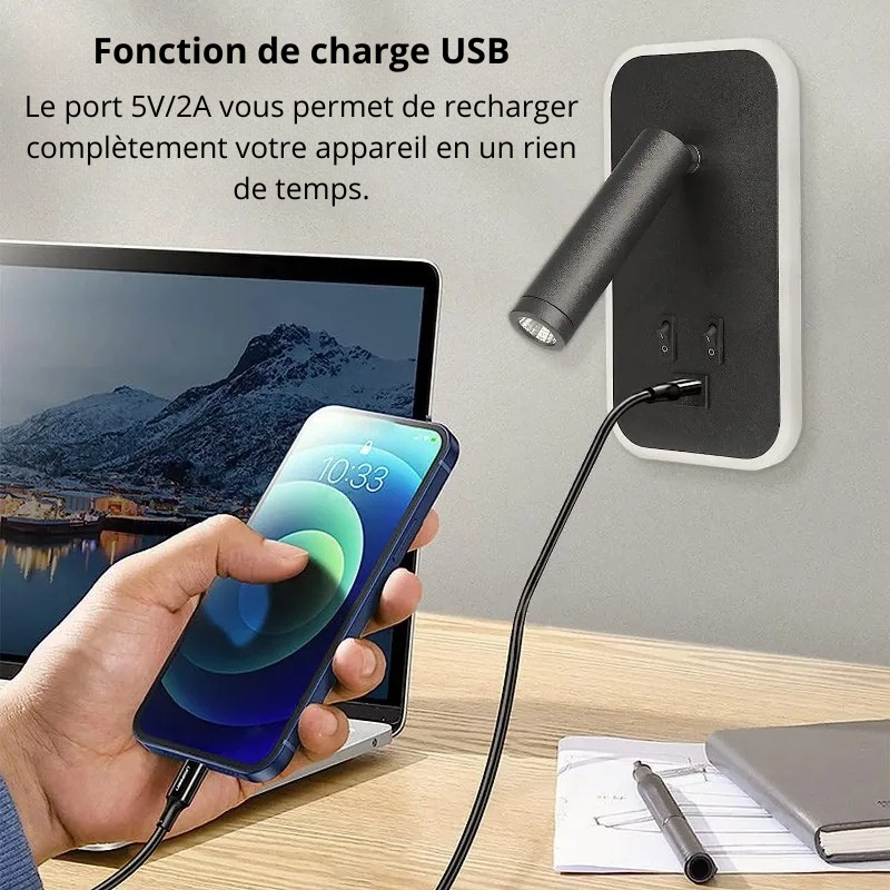 Applique murale liseuse USB