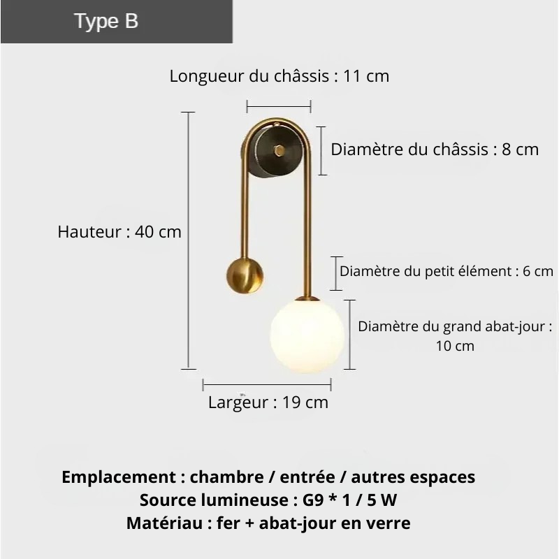 Applique murale or Type B droite