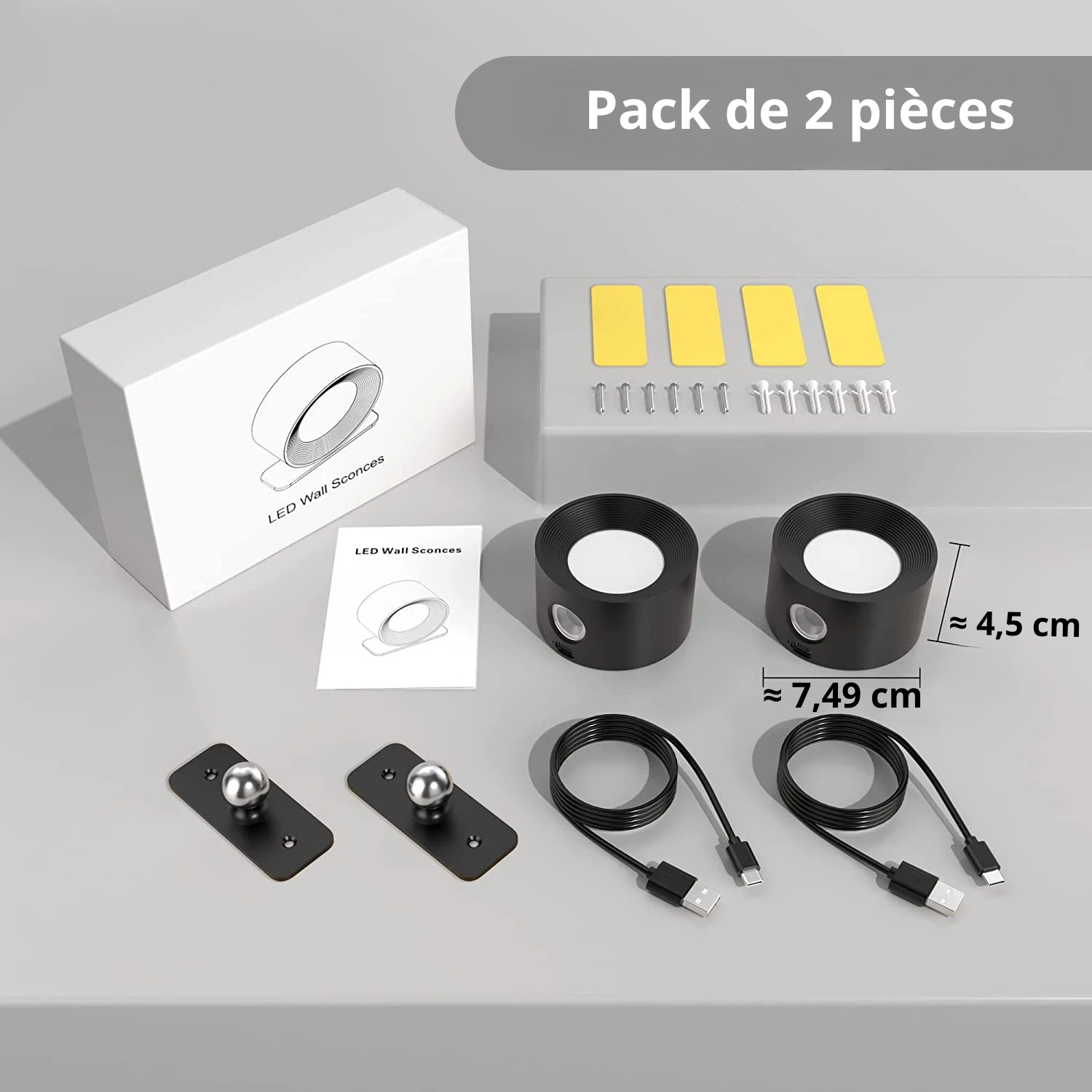 Applique murale rechargeable noir pack de 2 pièces