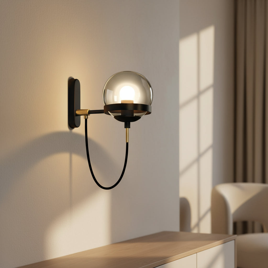 Applique murale salle à manger noir verre gris fumé