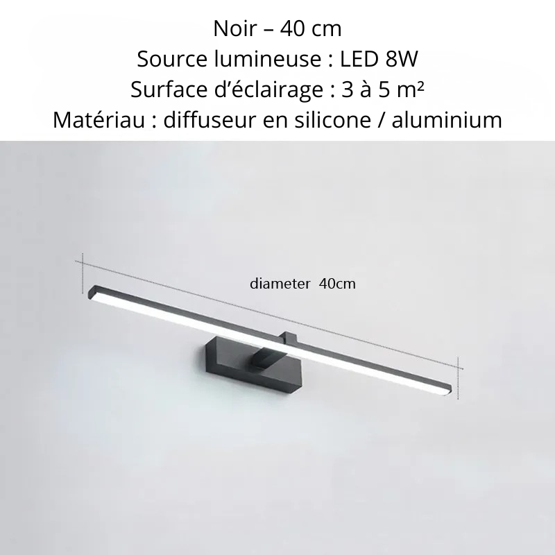 Applique murale salle de bain noir 40 cm