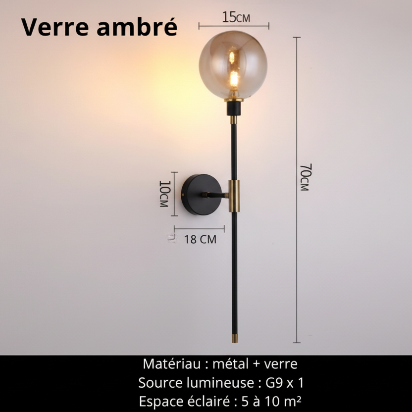 Applique murale sans fil verre ambré
