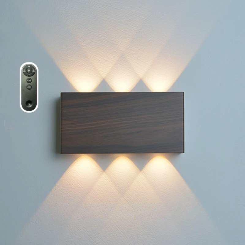 Applique murale sans fil avec télécommande noyer