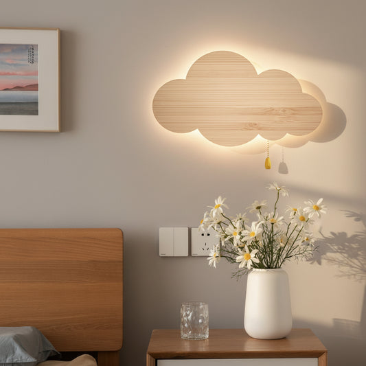 Applique murale LED en forme de nuage en bois