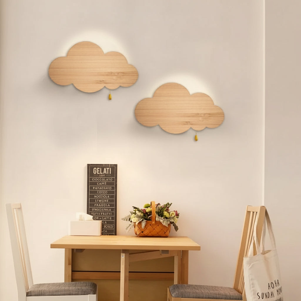 Applique murale LED en forme de nuage en bois café