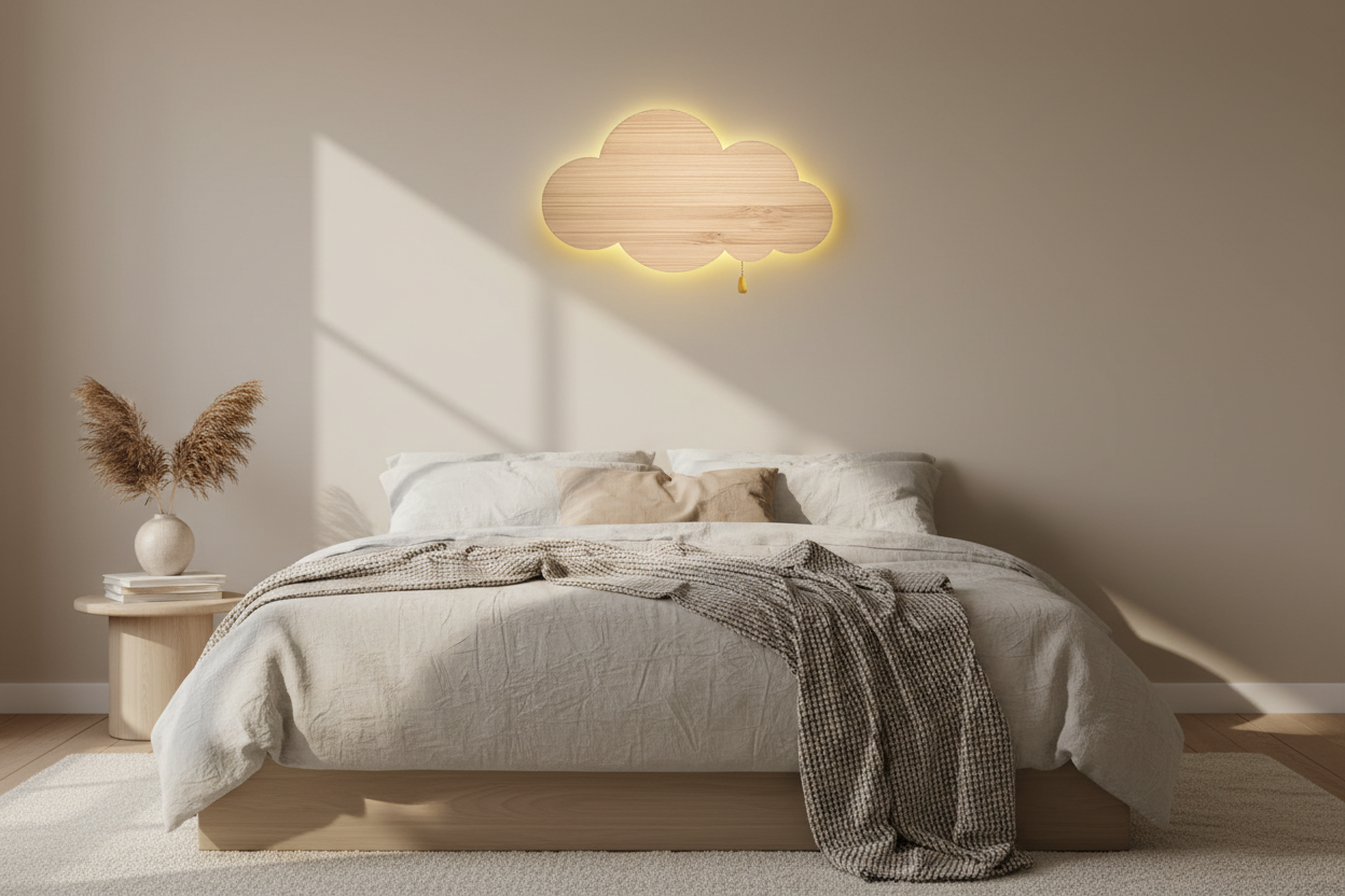 Applique murale LED en forme de nuage en bois chambre
