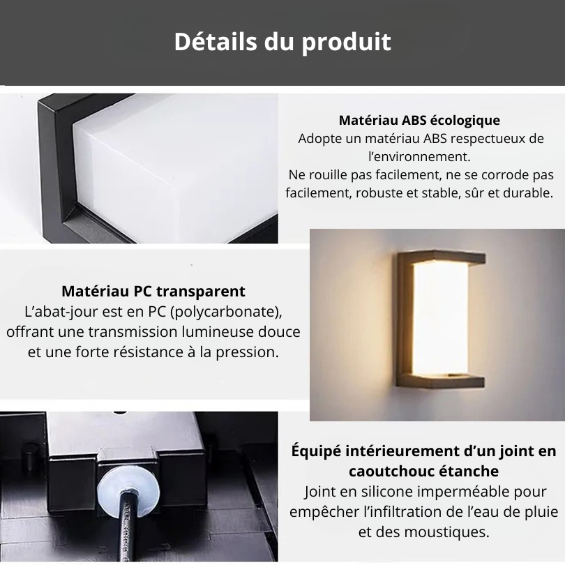 Applique murale extérieure Led étanche IP66 détails du produit