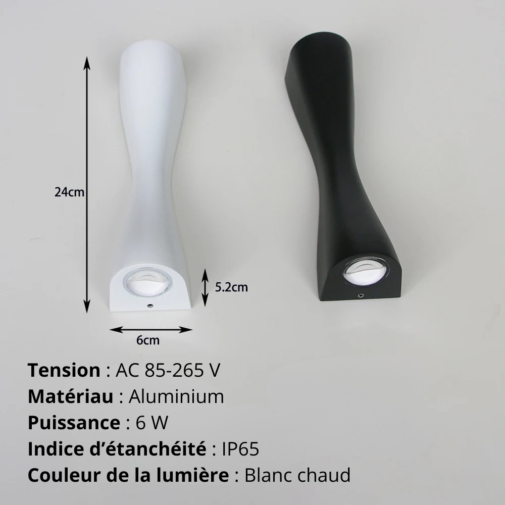 Applique murale extérieur moderne en aluminium dimensions