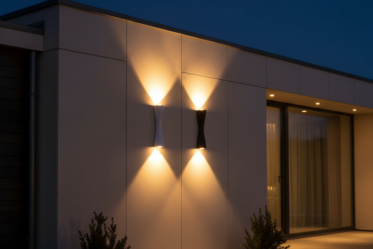 Applique murale extérieur moderne en aluminium facade de nuit