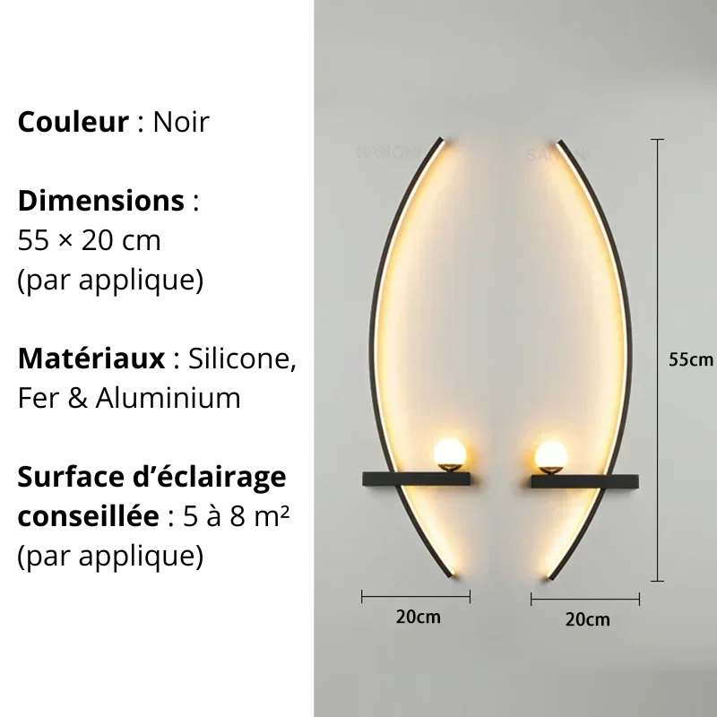 Applique murale tête de lit gauche et droite noir