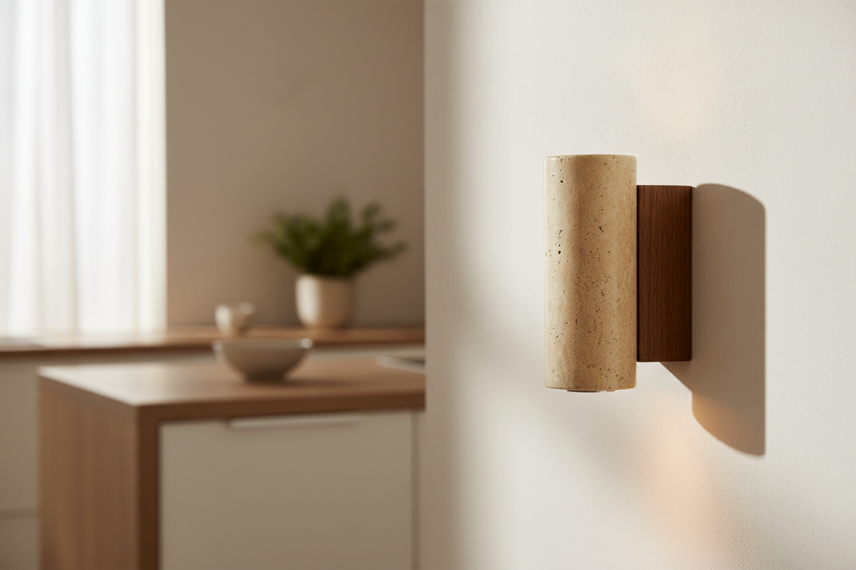 Applique murale travertin cylindré x base en noyer cuisine
