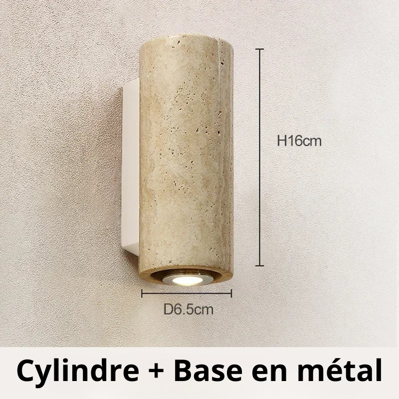 Applique murale travertin cylindré x Base blanche