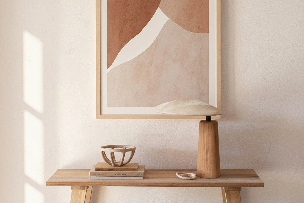 Lampe bois meuble d'entrée