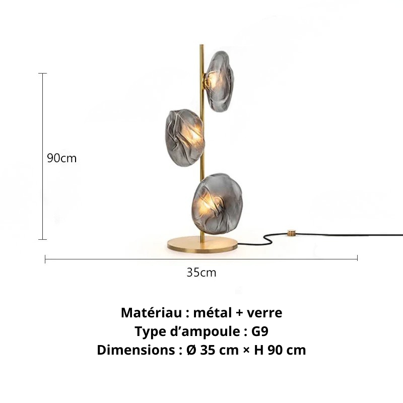 Lampe sur pied salon or gris fumé 90cm