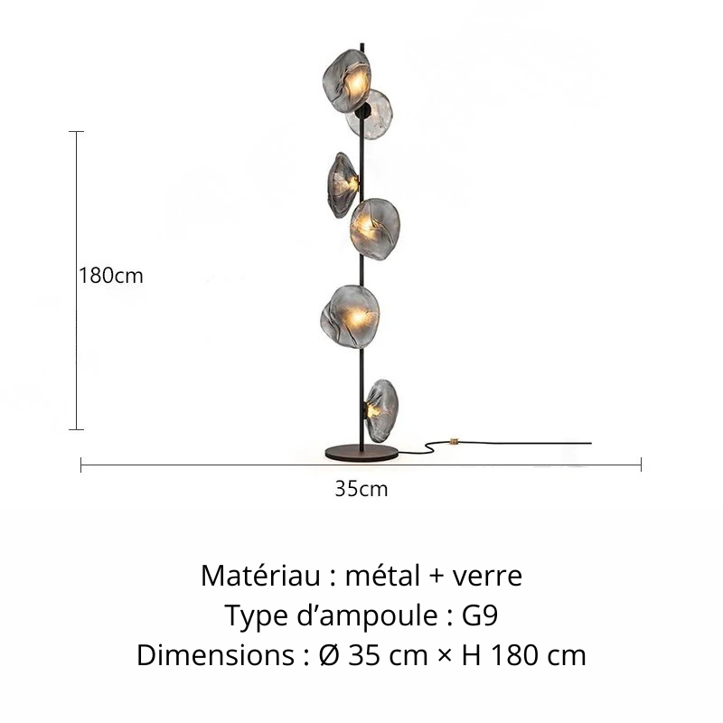 Lampe sur pied salon noir fumé 180cm