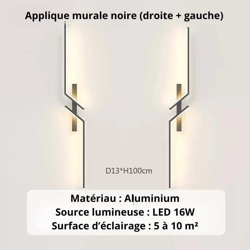 Longue applique murale Noir G D 100 cm