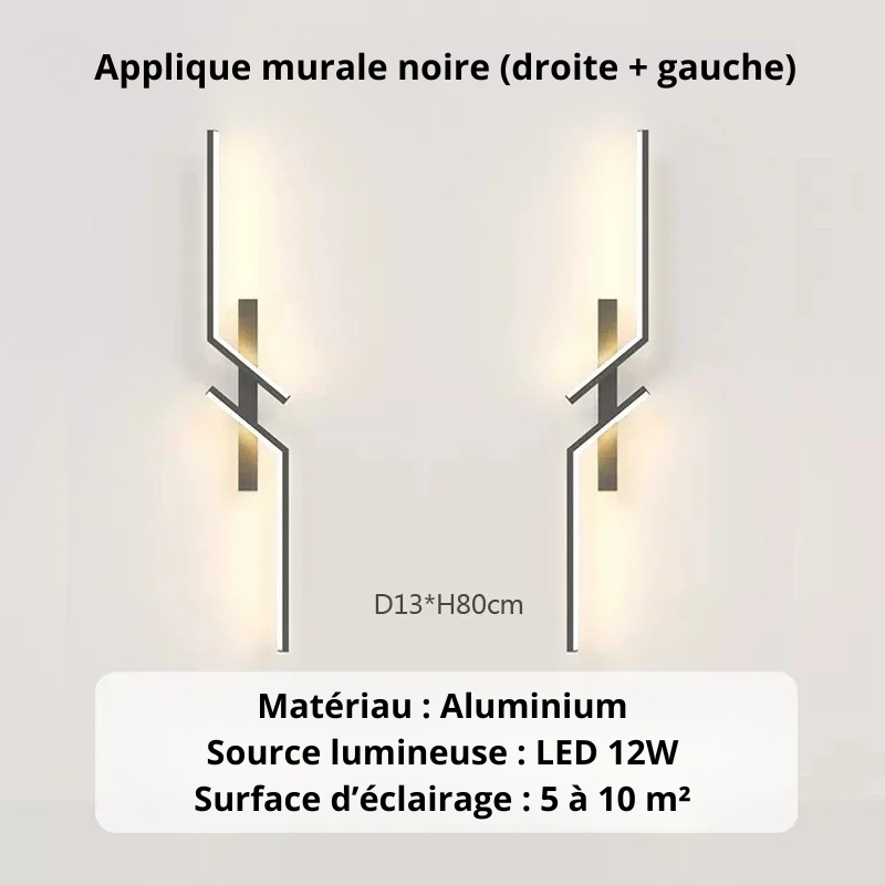 Longue applique murale Noir G D 80 cm