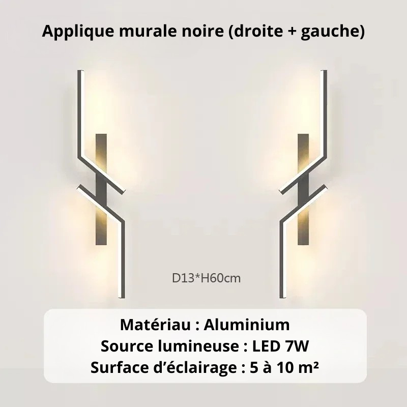 Longue applique murale Noir Gauche Droite 60m