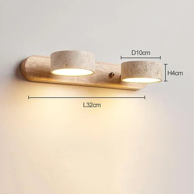 Traverttine applique murale Wabi Sabi créatif rond LED bois naturel